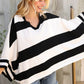 The Traveler Black/White Stripe Dolman Notch Neck Sweater Poncho - DAVERRI FASHIONS