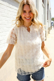 Classy Chic Ivory Swiss Dot Chiffon Button Yoke Lined Blouse | Daverri Fashions