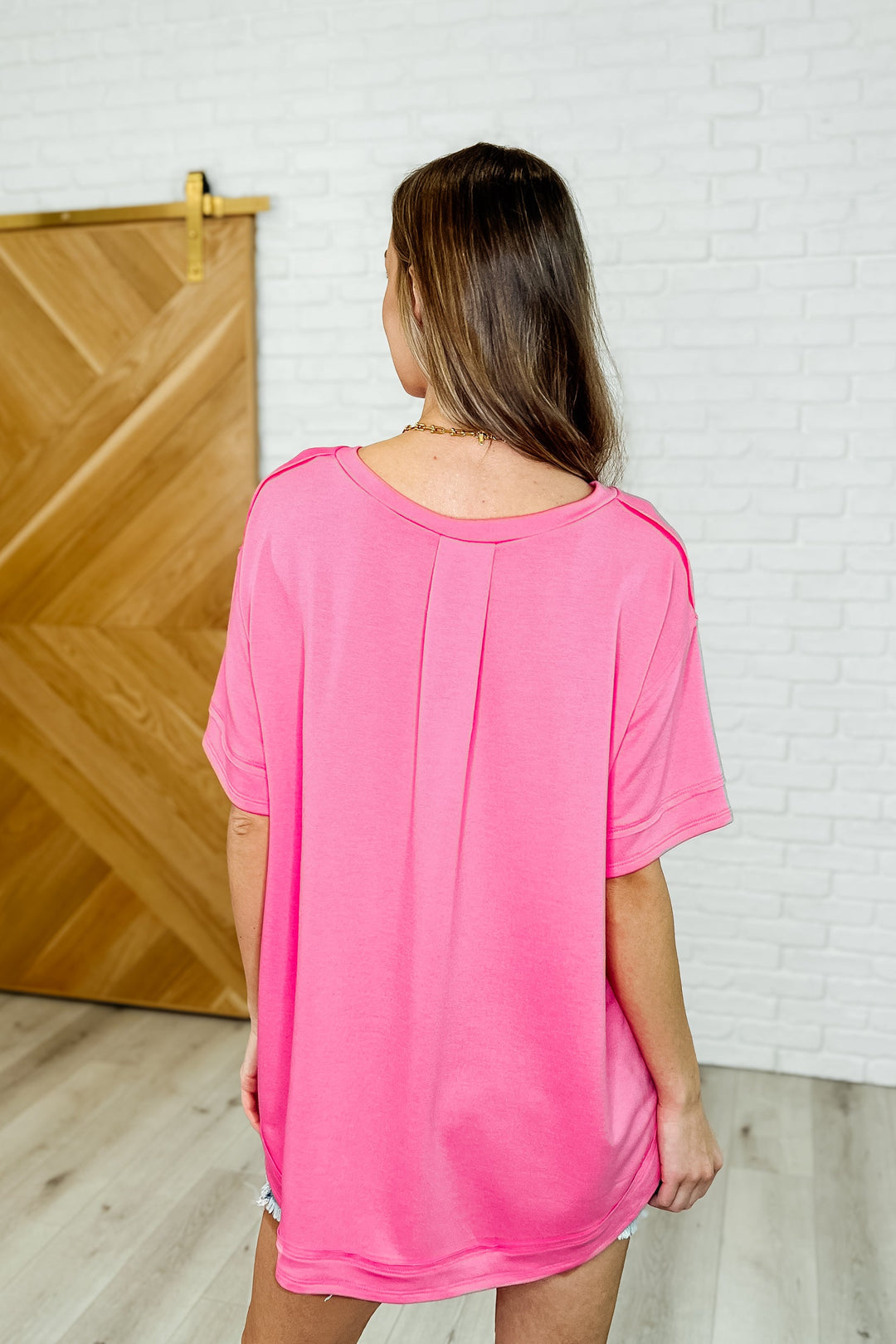 Andree by Unit Hot Pink Oversized Exposed Seam Tee Womens
