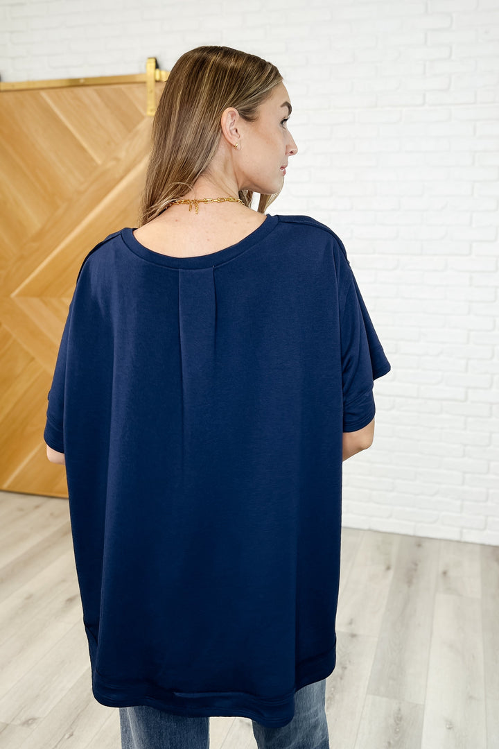 Andree by Unit Navy Oversized Exposed Seam Tee T-Shirts