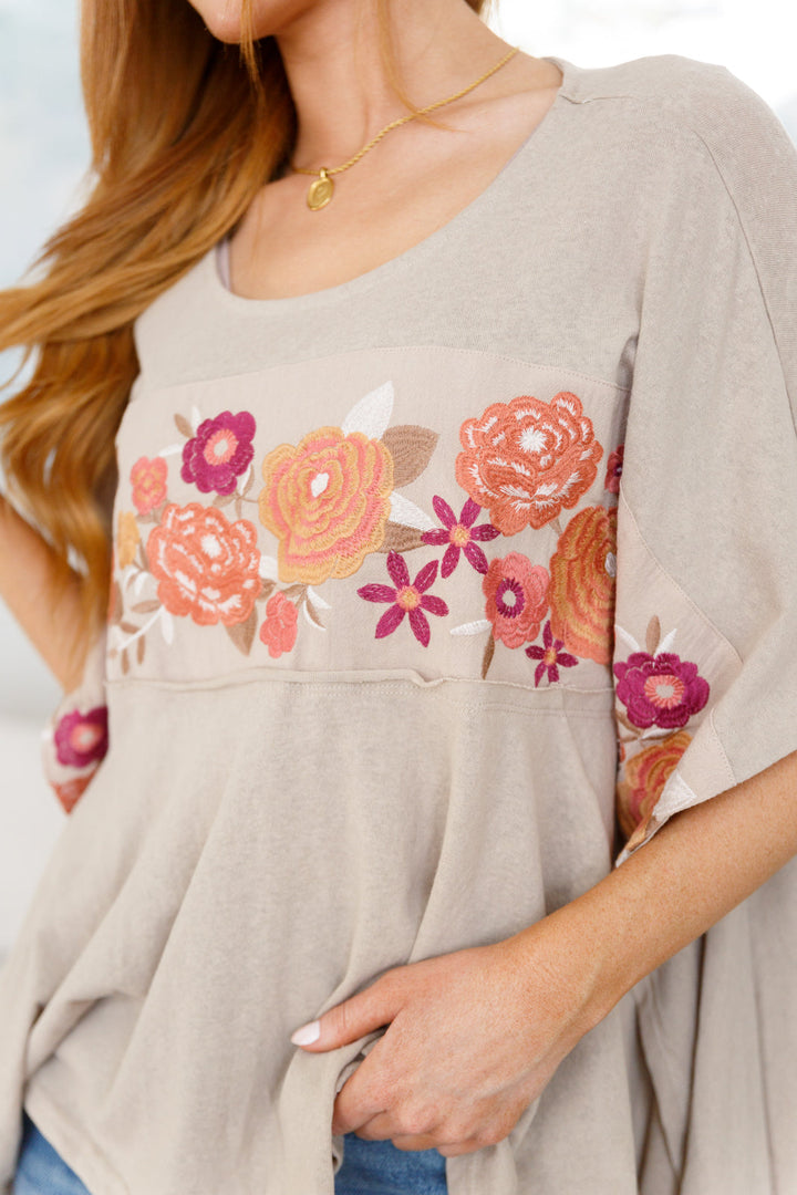 Isabel Embroidered Tunic in Mocha Tops