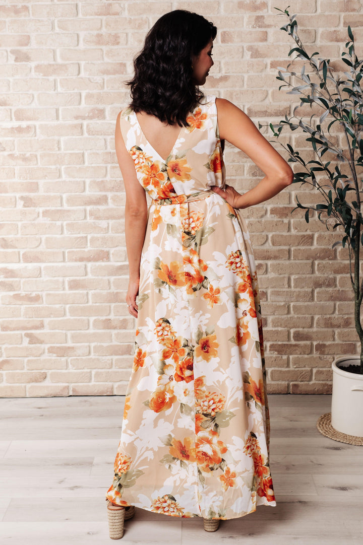 It's All Sunshine V-Neck Floral Dress in Orange Dresses