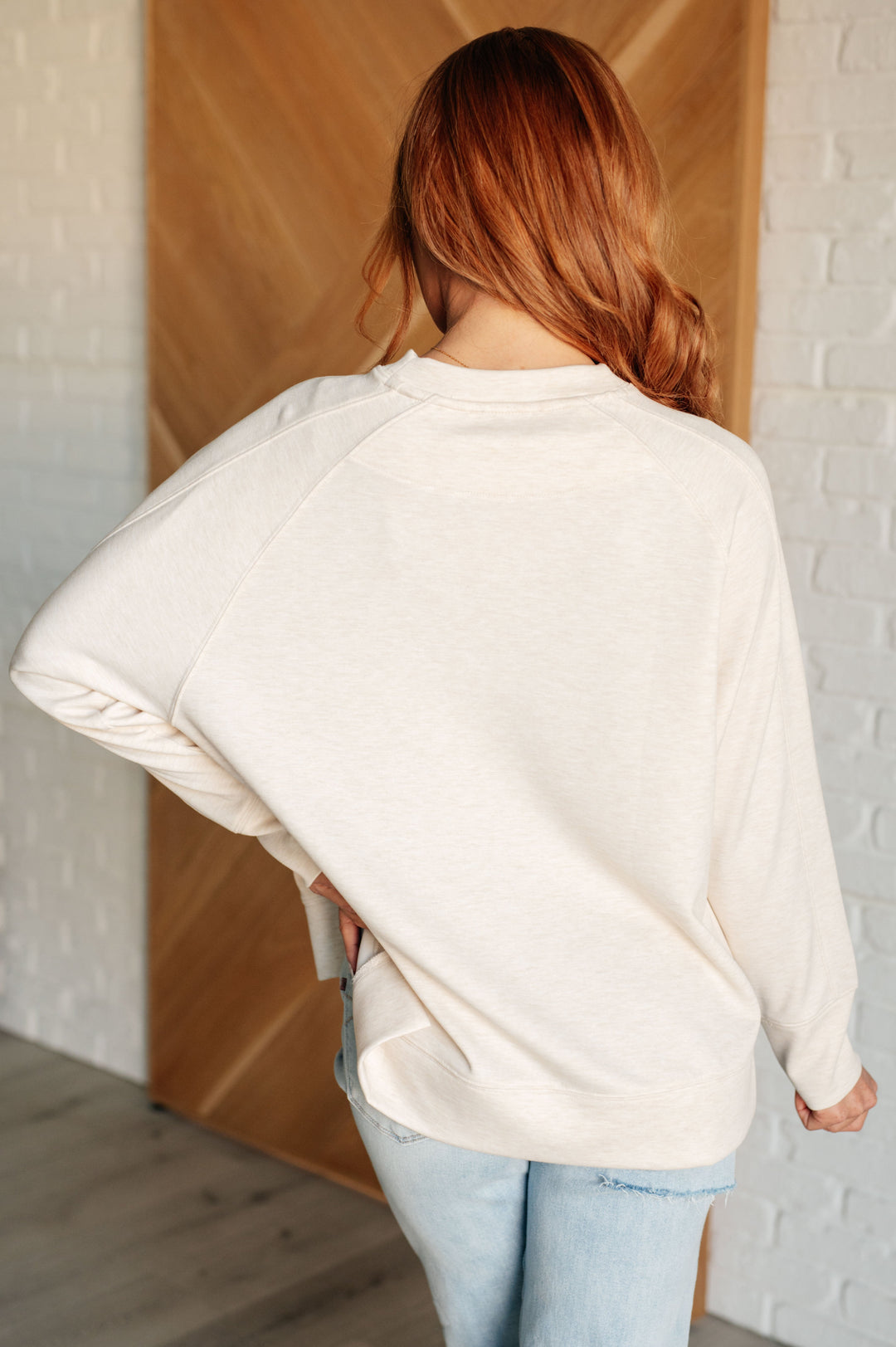 It's The Little Things Relaxed Scuba Pullover in Beige Athleisure