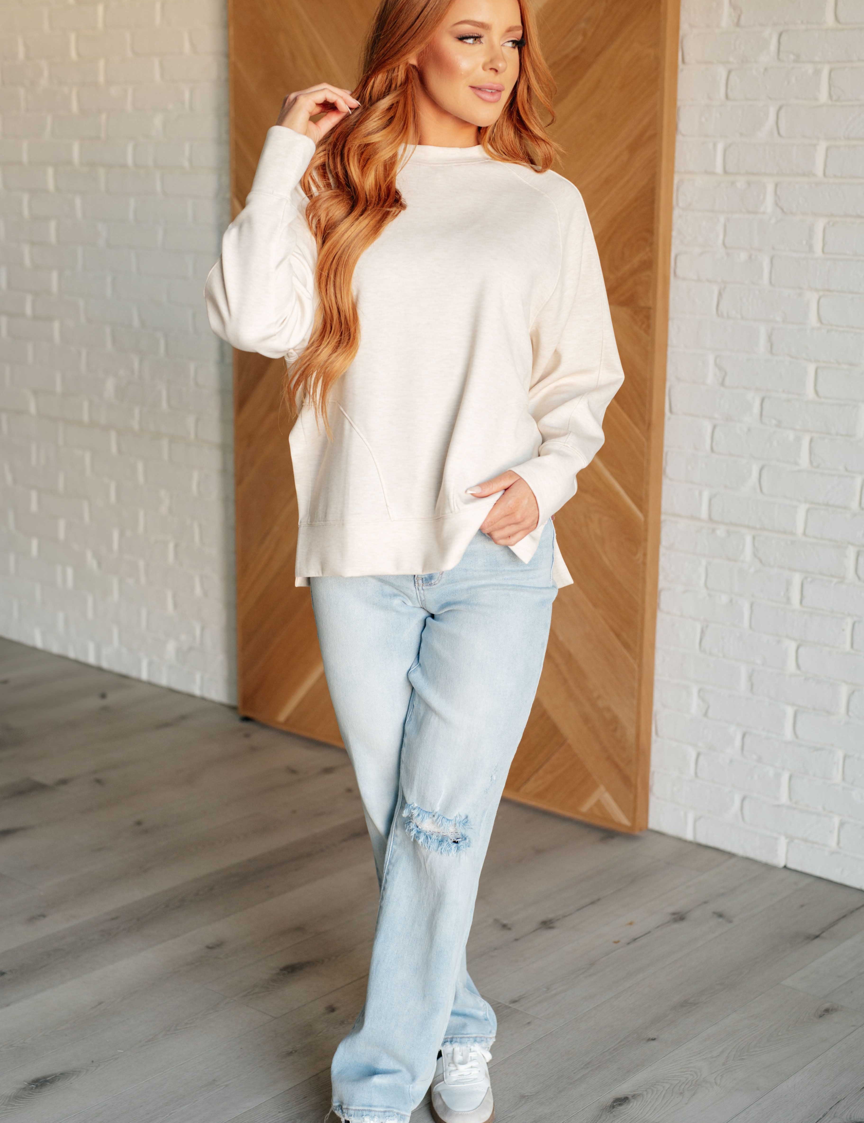 It's The Little Things Relaxed Scuba Pullover in Beige Athleisure