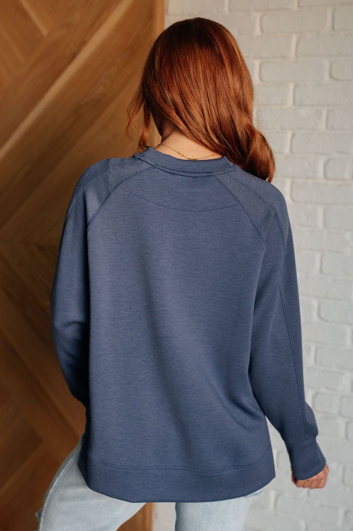 It's The Little Things Relaxed Scuba Pullover in Blue Indigo Athleisure