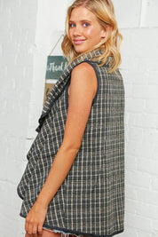 Moss Plaid Sleeveless Scalloped Vest | Daverri Fashions