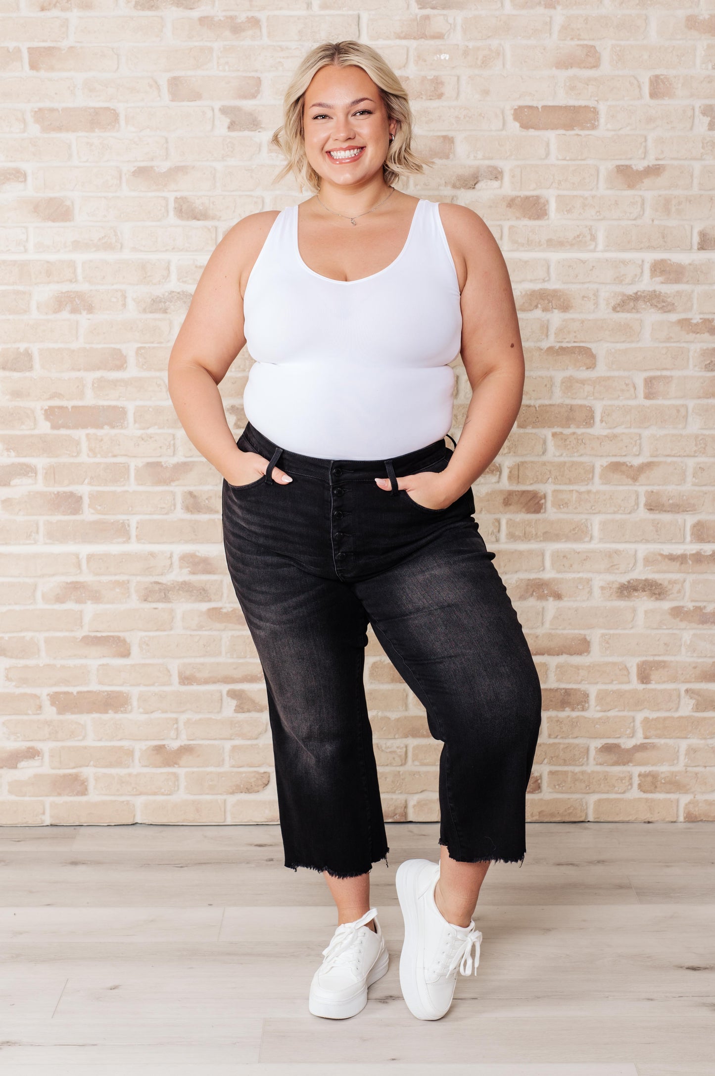 Ryan High Rise Button Fly Wide Leg Crop Jeans Jeans