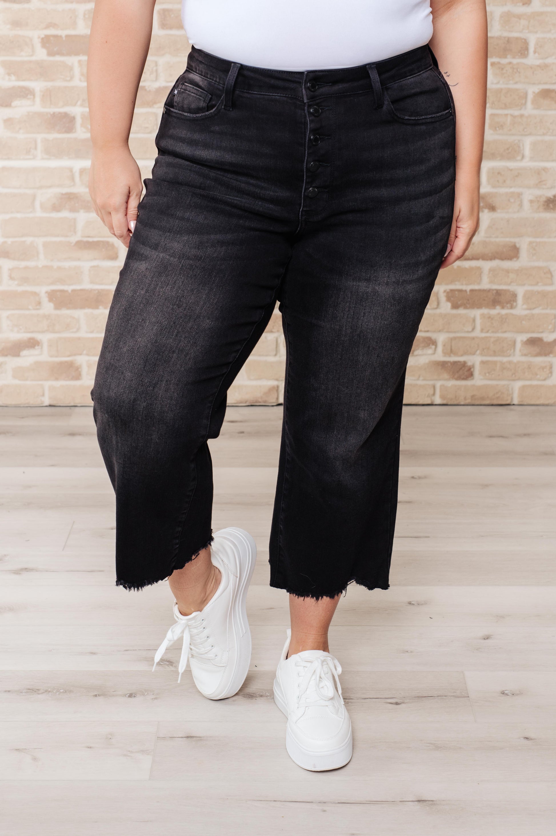 Ryan High Rise Button Fly Wide Leg Crop Jeans Jeans