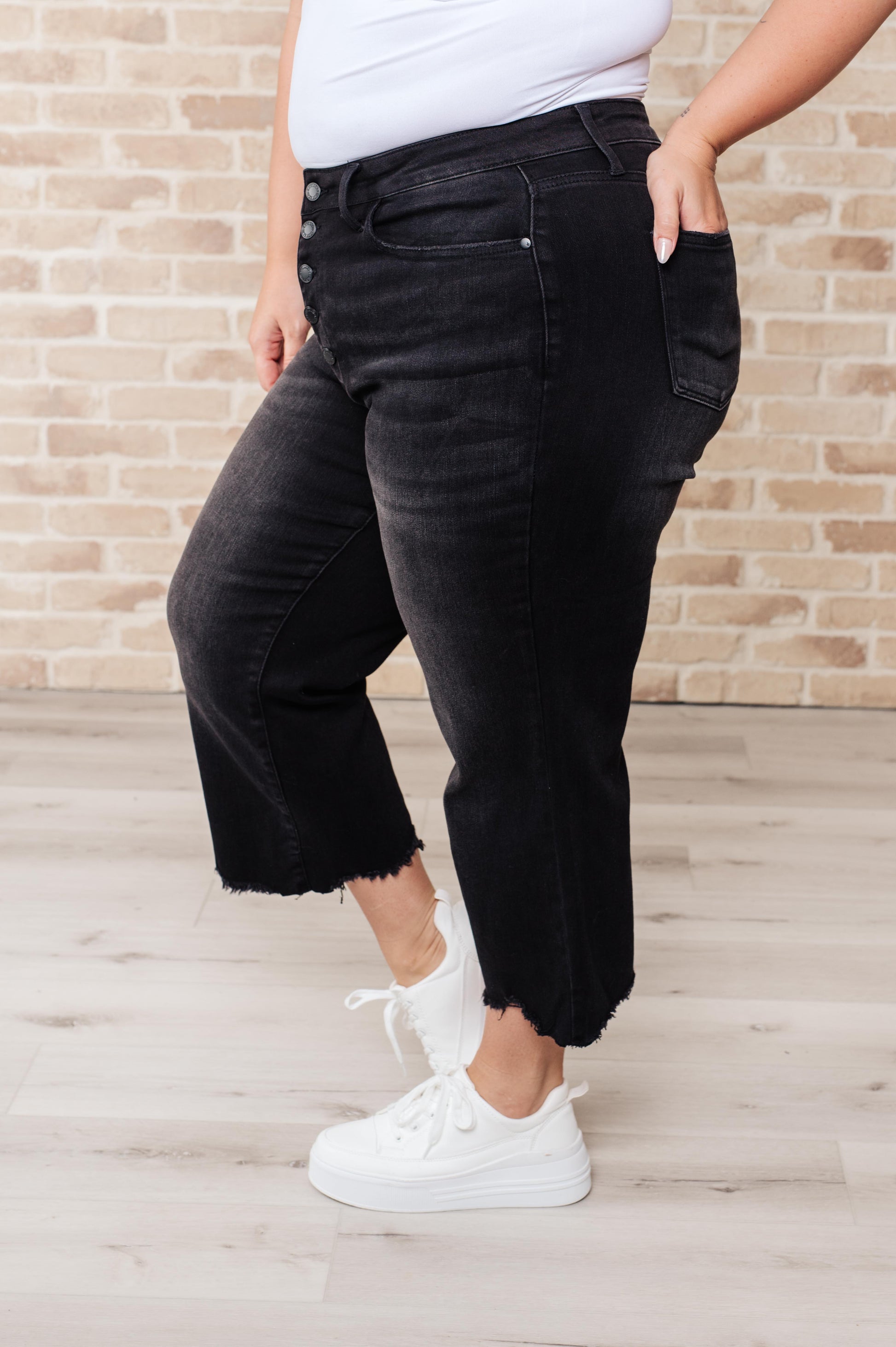 Ryan High Rise Button Fly Wide Leg Crop Jeans Jeans