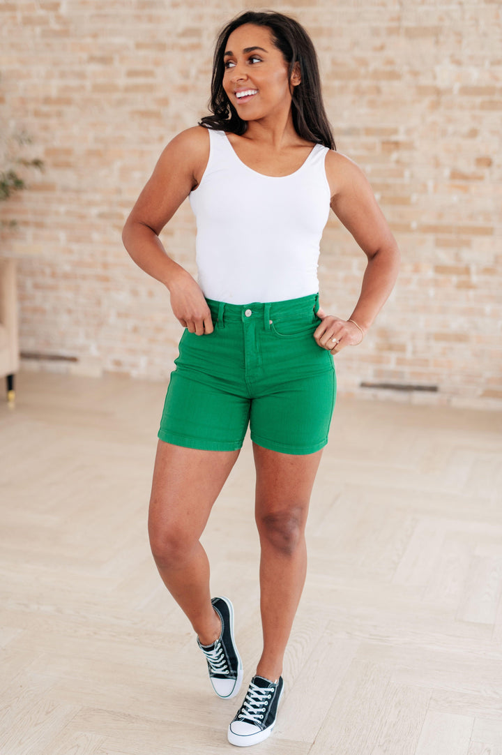 Jenna High Rise Control Top Cuffed Shorts in Green Shorts