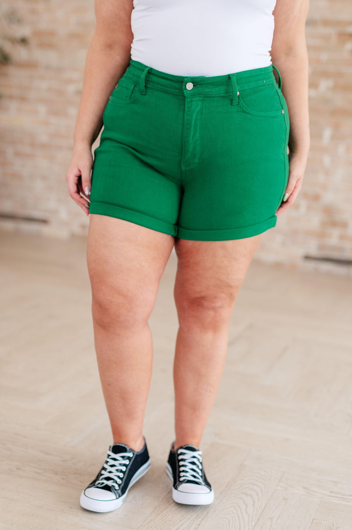 Jenna High Rise Control Top Cuffed Shorts in Green Shorts