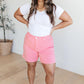 Judy Blue Pink High Rise Control Top Cuffed Shorts Denim Shorts