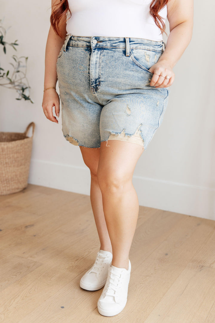 Cindy High Rise Mineral Wash Distressed Boyfriend Shorts Shorts