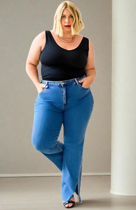 Judy Blue Plus Size Vintage Wash Split Hem Jeans Medium Wash Jeans