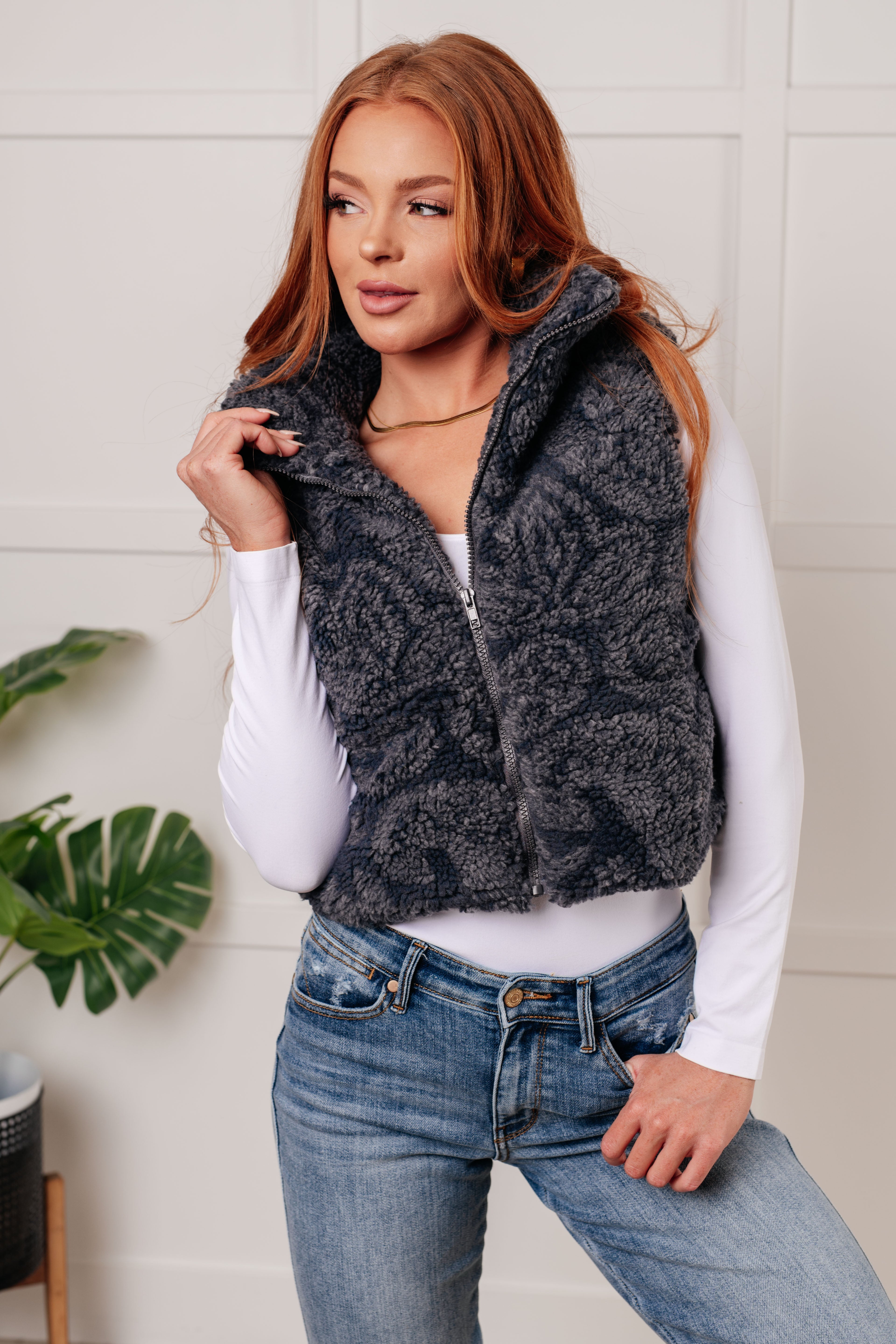 Just One More Layer Paisley Sherpa Print Vest Layers