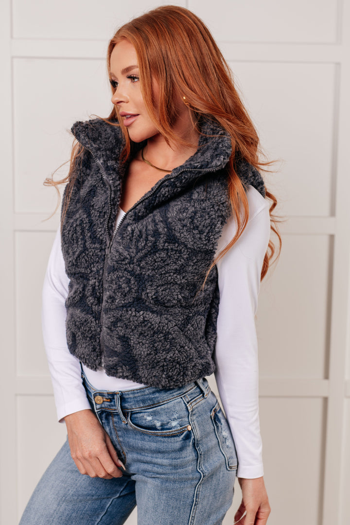 Just One More Layer Paisley Sherpa Print Vest Layers