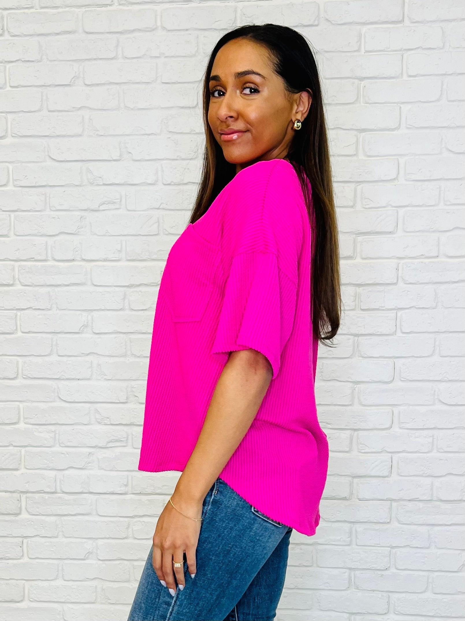 Andree by Unit V-Neck Fuchsia Basic Tee T-Shirts