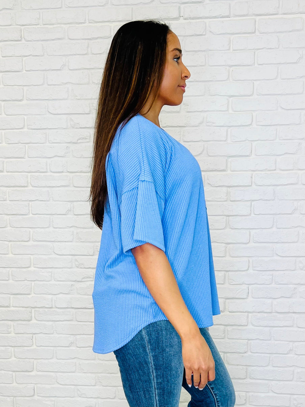 Andree by Unit V-Neck Periwinkle Blue Basic Tee T-Shirts