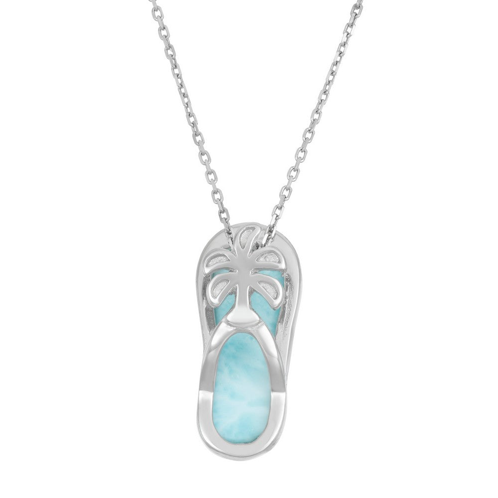 Sterling Silver Larimar Flip Flop with Small Palm Tree Detail Pendant Pendants