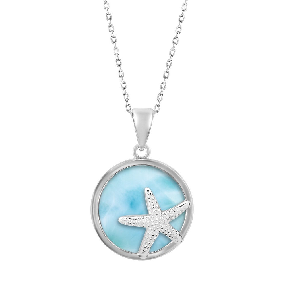 Sterling Silver Round Larimar with Starfish Pendant Pendants