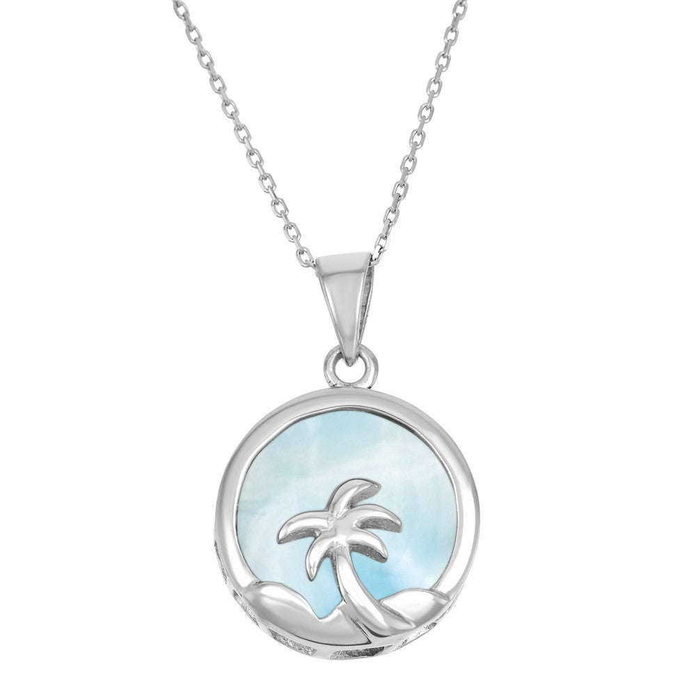 Sterling Silver Round Larimar with Palm Tree Pendant Pendants