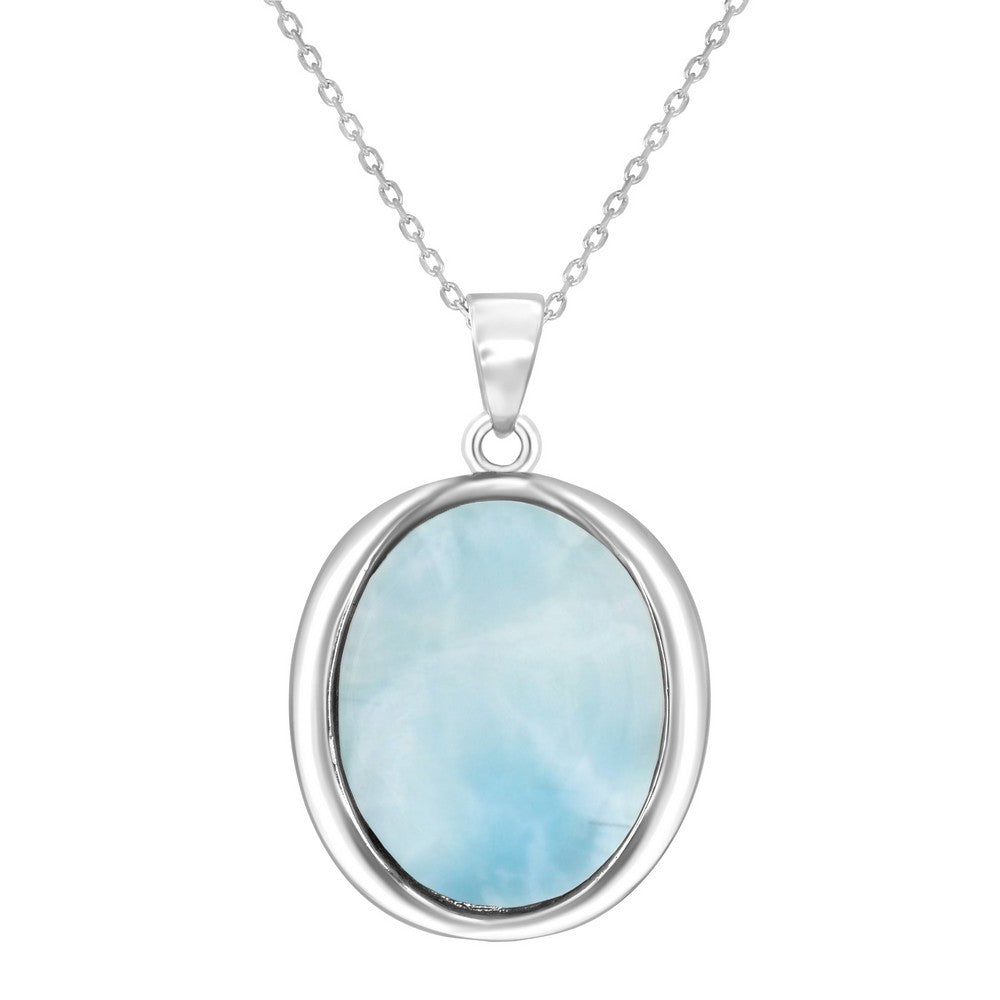 Sterling Silver, Oval Bezel Set Larimar Pendant Pendants