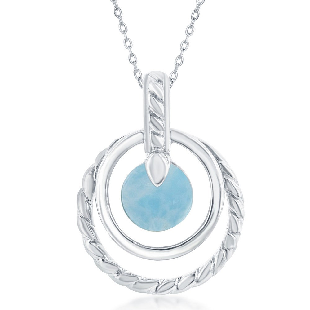 Sterling Silver Double Round Larimar Rope Design Pendant Pendants