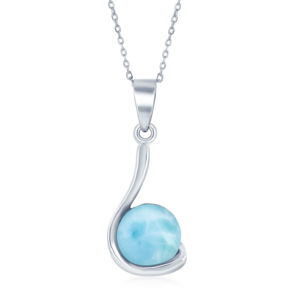 Sterling Silver Open Top with Round Larimar In Swirl Design Pendant Pendants