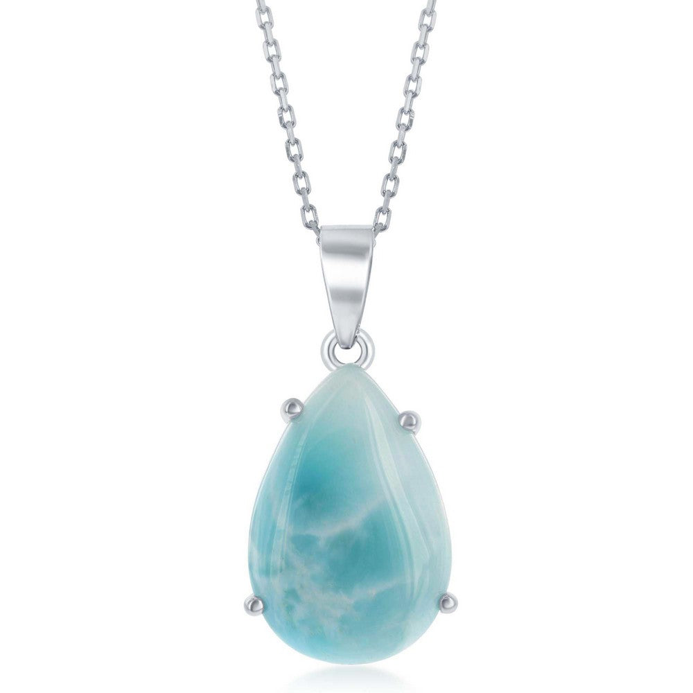 Sterling Silver Four Prong Larimar Teardrop Pendant Pendants