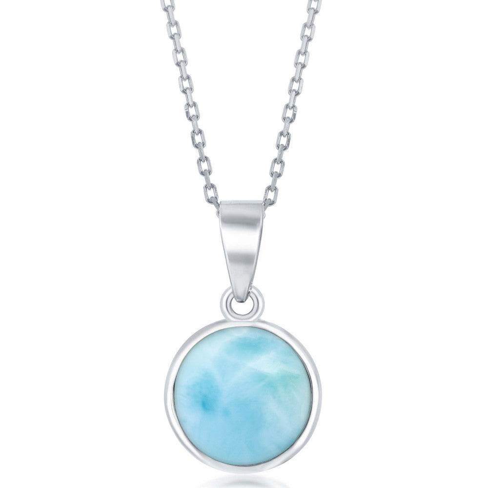 Sterling Silver Bezel-set Round Larimar Pendant Pendants