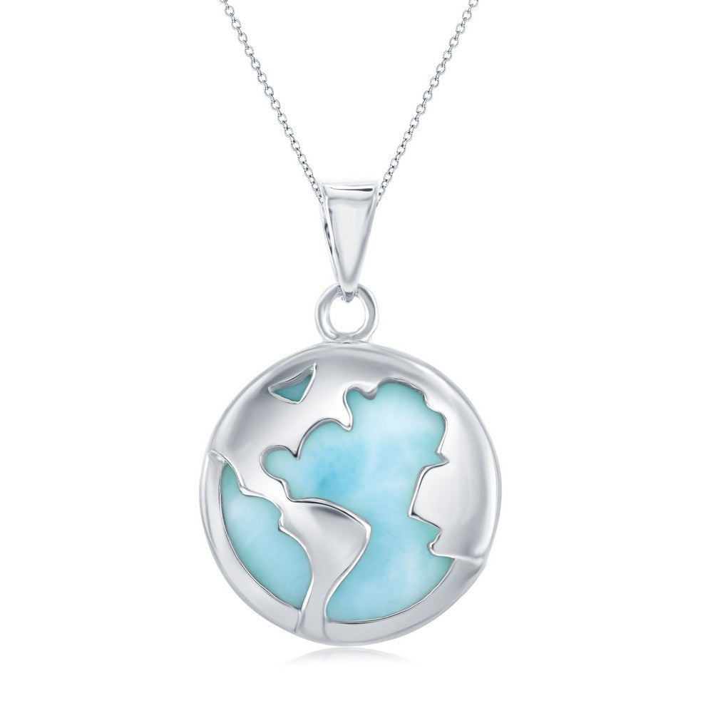 Sterling Silver Round Larimar World Pendant Pendants