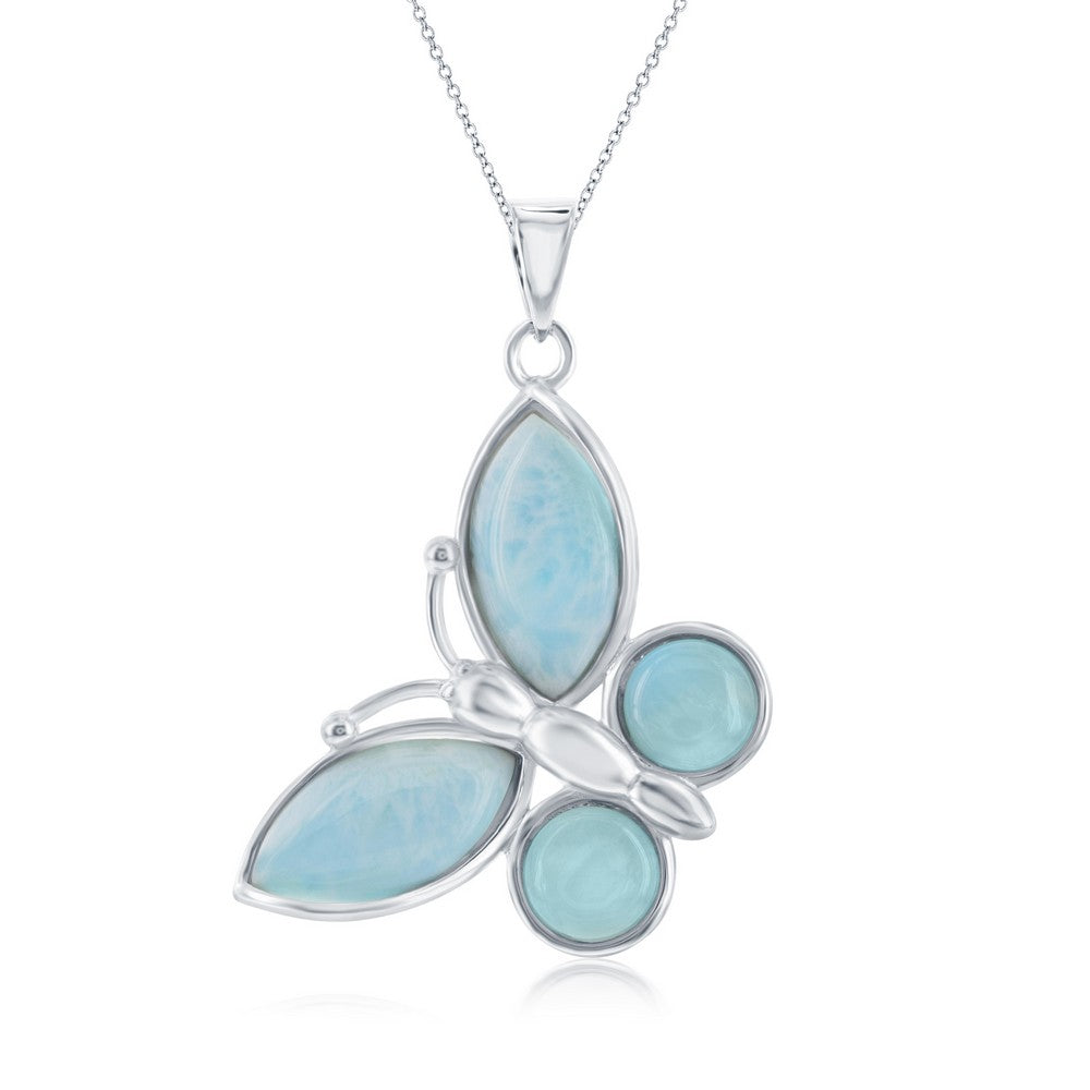 Sterling Silver Large Larimar Butterfly Pendant Pendants