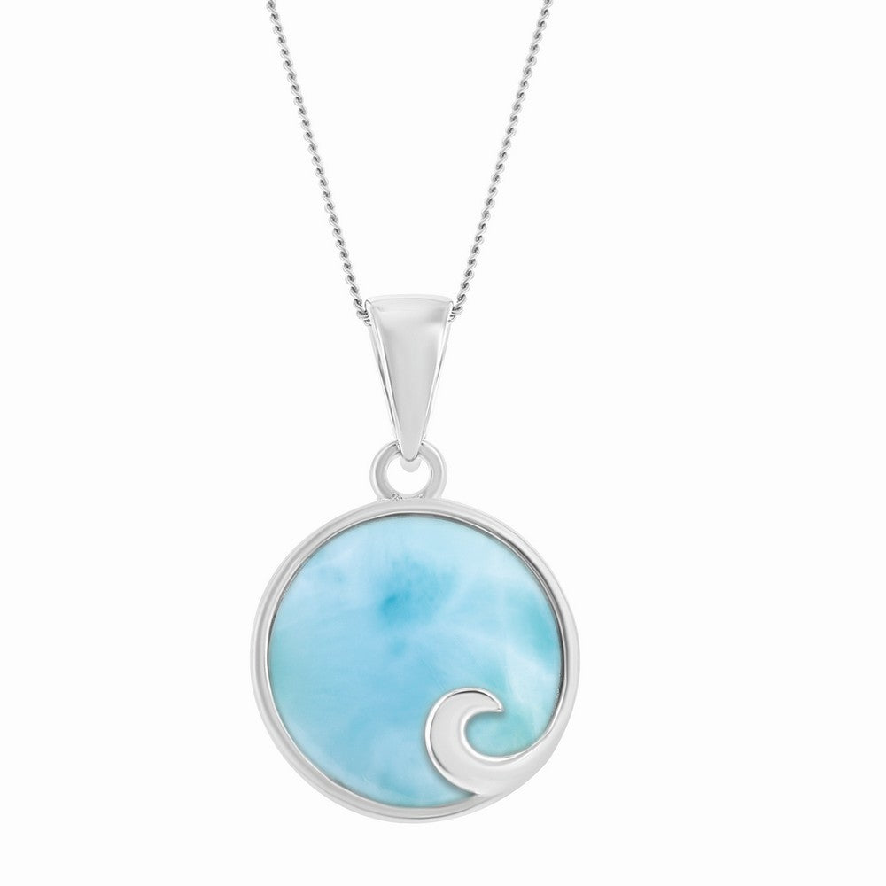 Sterling Silver Round Larimar Wave Design Pendant Pendants