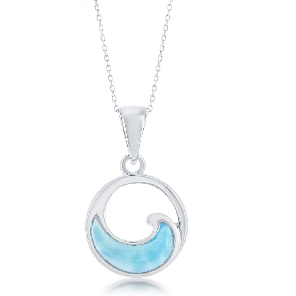 Sterling Silver Small Larimar Wave Round Pendant Pendants