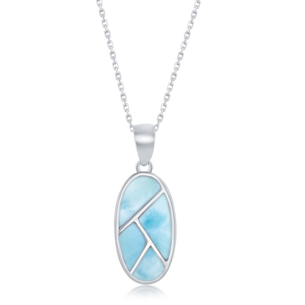 Sterling Silver Oval Multi-Shaped Larimar Pendant Pendants