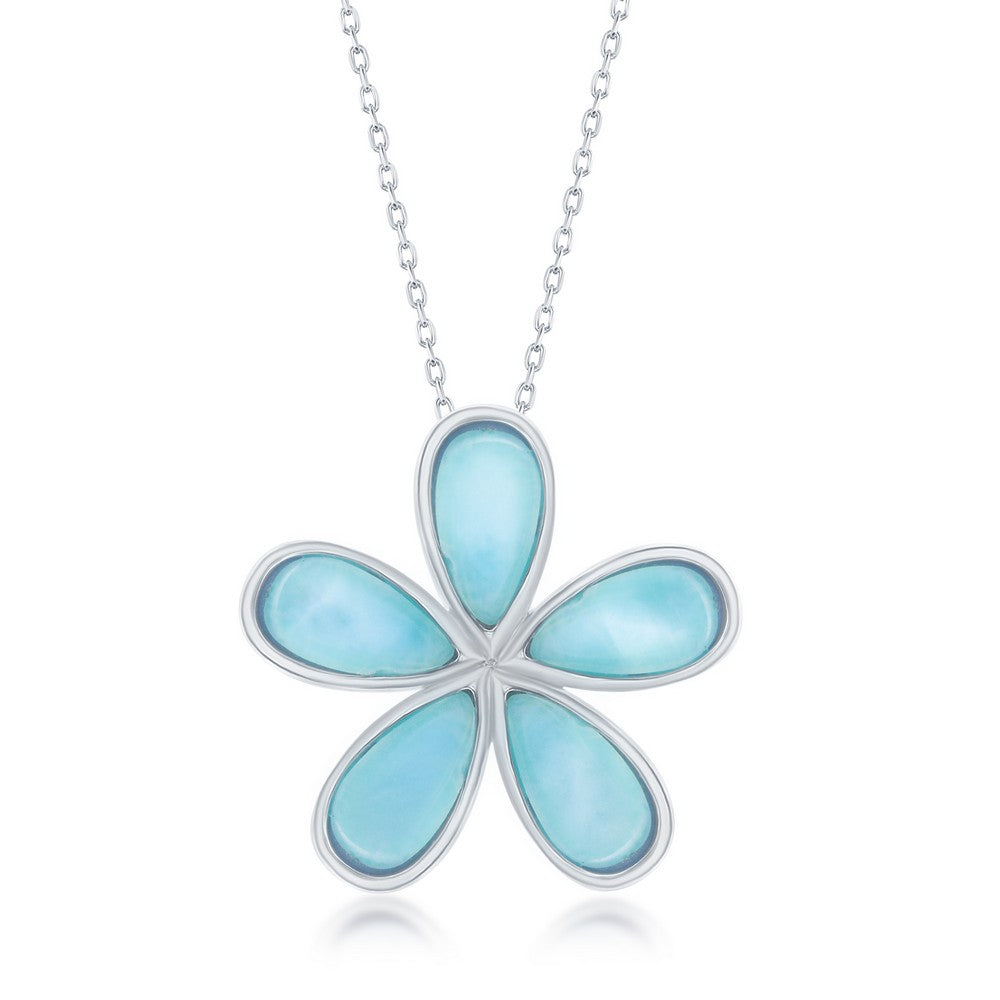 Sterling Silver, Daisy Flower Larimar Pendant Pendants