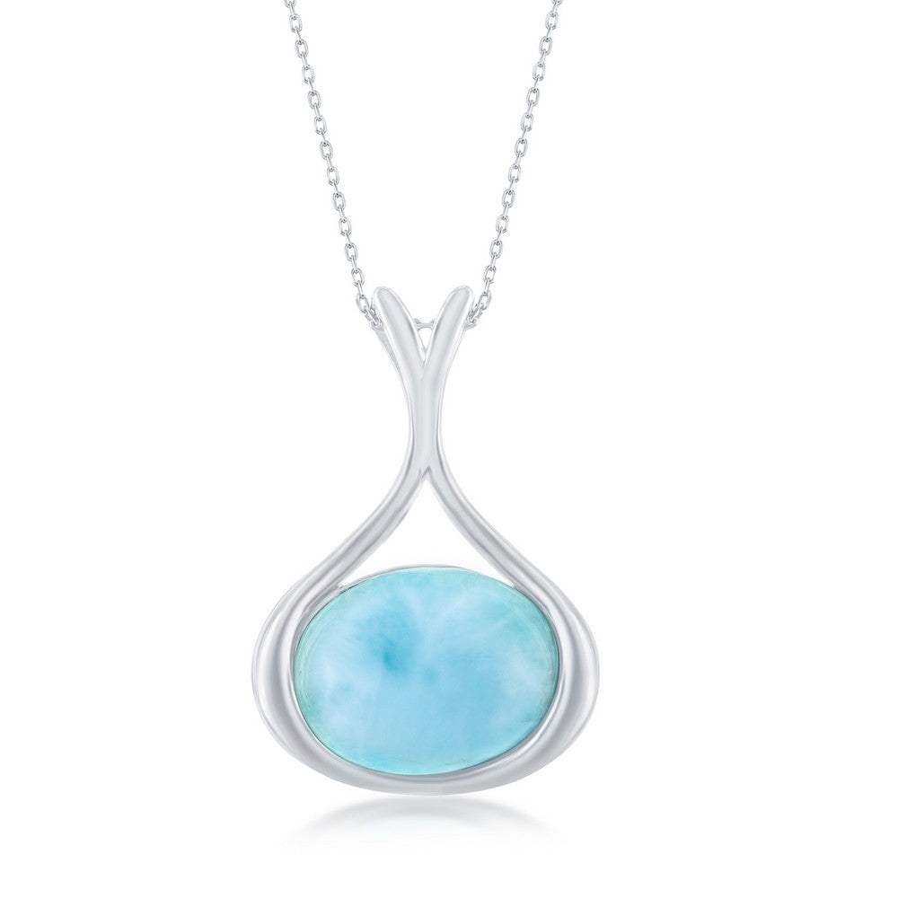 Sterling Silver Long Oval Larimar Pendant Pendants