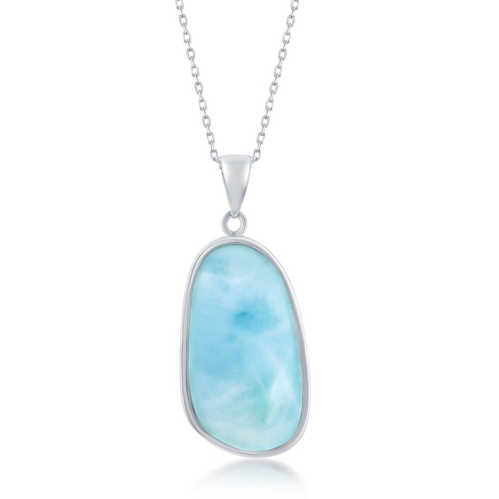 Sterling Silver, Irregular Shape Larimar Pendant Pendants