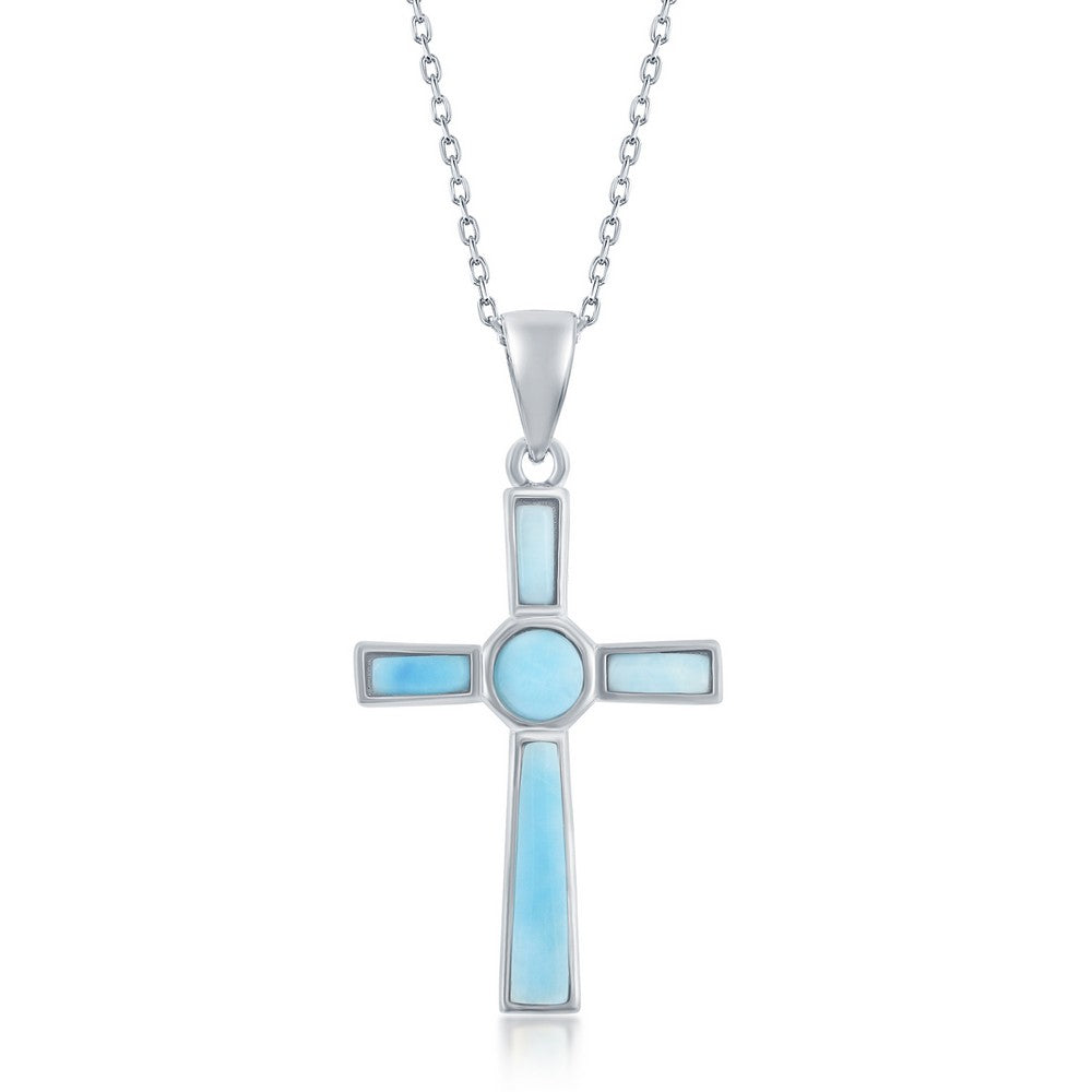 Sterling Silver, Larimar Cross Pendant Pendants