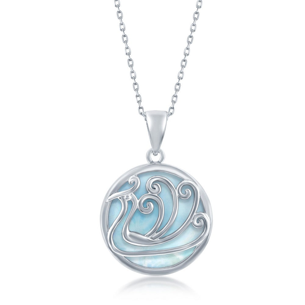 Sterling Silver Round Larimar Waves Pendant Pendants