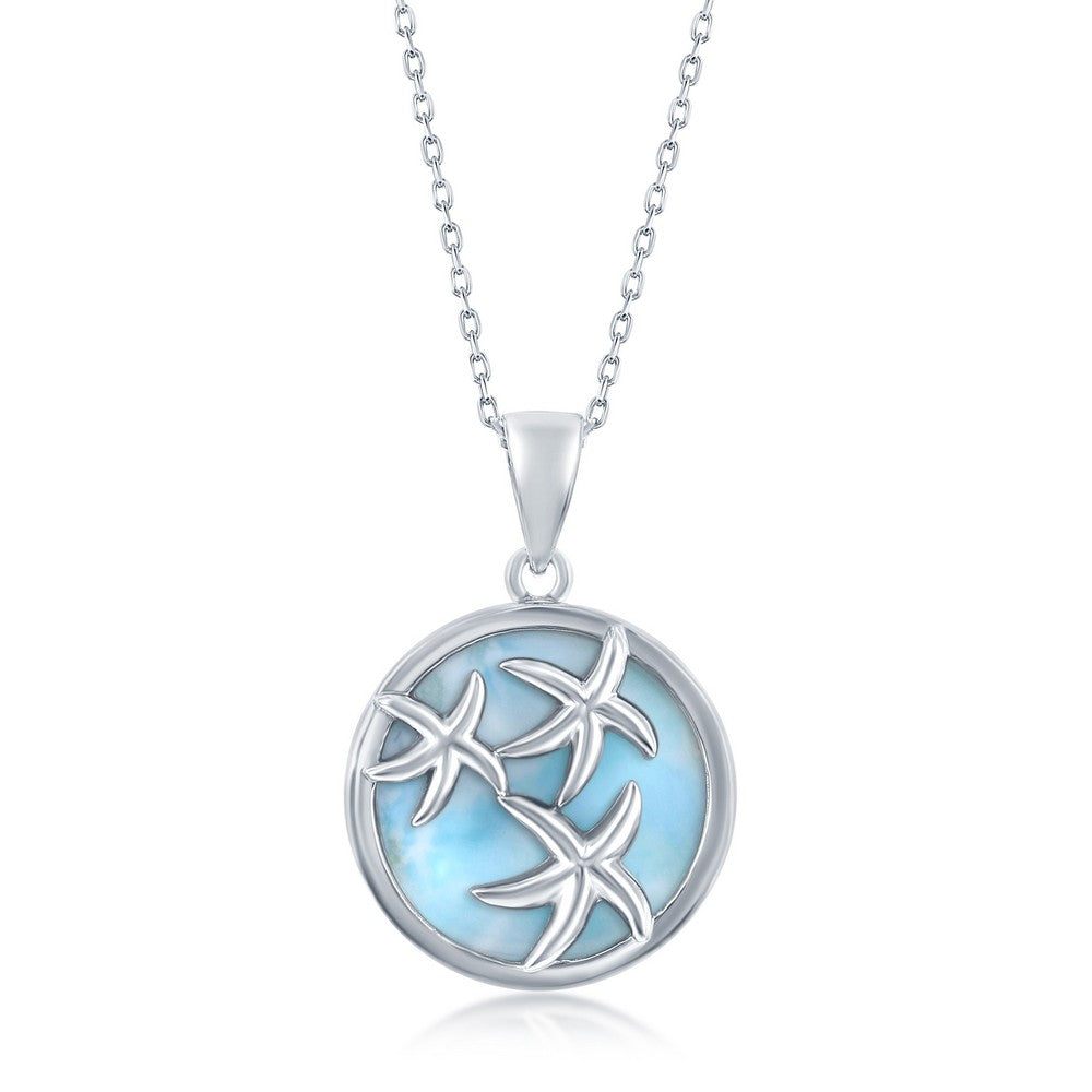 Sterling Silver Round Larimar Starfish Pendant Pendants