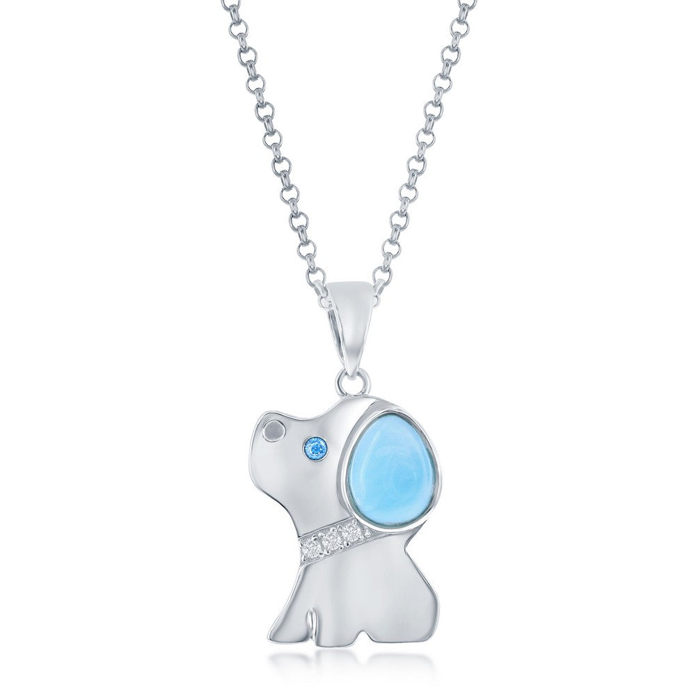 Sterling Silver Pear-Shaped Larimar w/CZ Dog Pendant Pendants