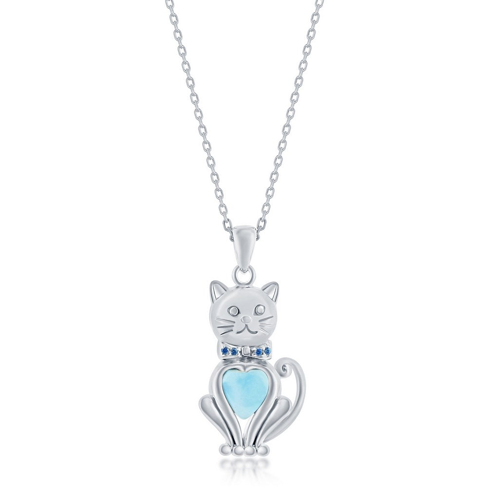 Sterling Silver, Larimar Cat Pendant Pendants