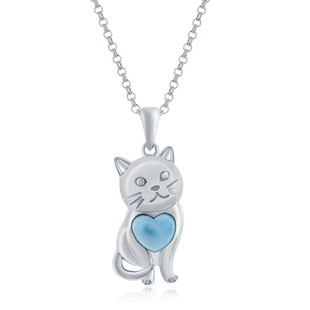 Sterling Silver, Larimar Cat Pendant Pendants