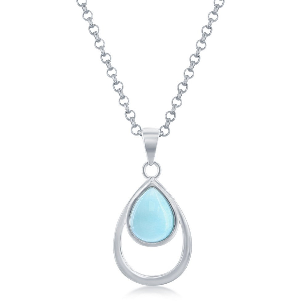 Sterling Silver, Larimar Double Pearshaped Pendant Pendants