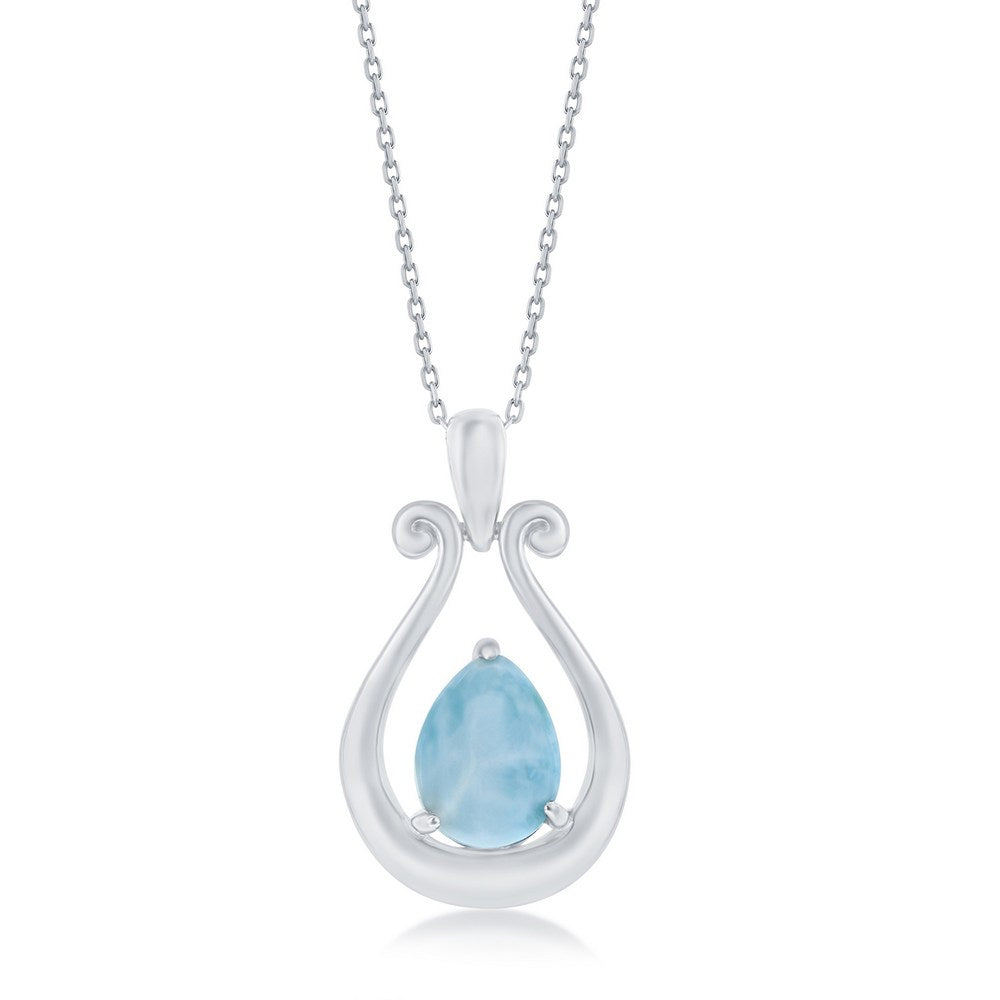 Sterling Silver Open Pearshaped with Larimar Pendant Pendants