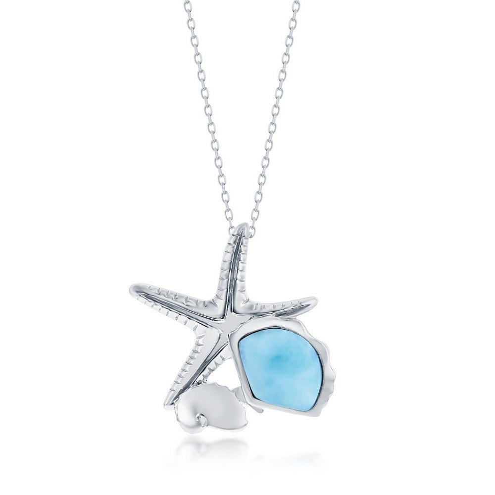 Sterling Silver Larimar Seashell & Starfish Pendant Pendants