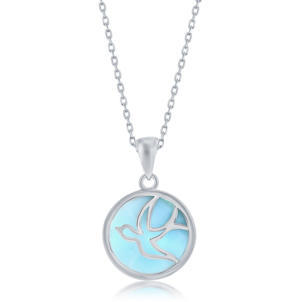 Sterling Silver Flying Dove Round Larimar Pendant Pendants