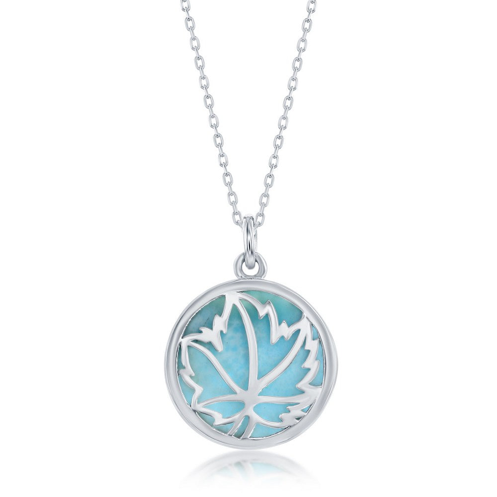 Sterling Silver Leaf Round Larimar Pendant Pendants