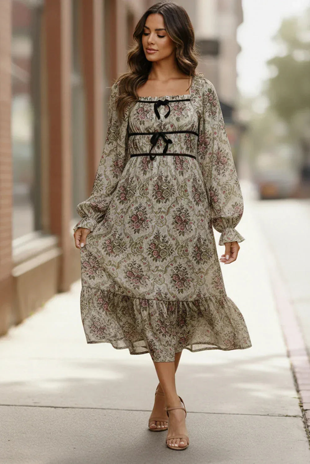 Garden Chateau Midi Dress - DAVERRI FASHIONS